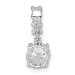 Sterling Silver Rhodium-plated Polished Round CZ Dangling Chain Slide Pendant