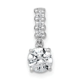 Sterling Silver Rhodium-plated Polished Round CZ Dangling Chain Slide Pendant