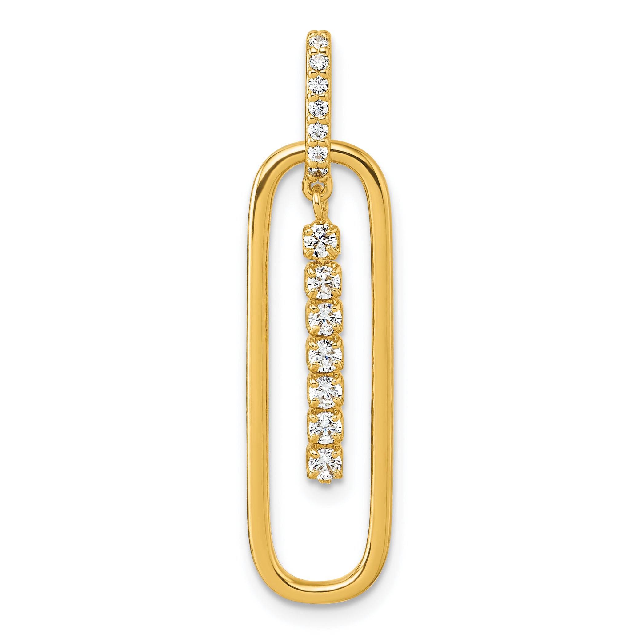 Sterling Silver Gold-tone with White CZ Oblong Dangle Pendant