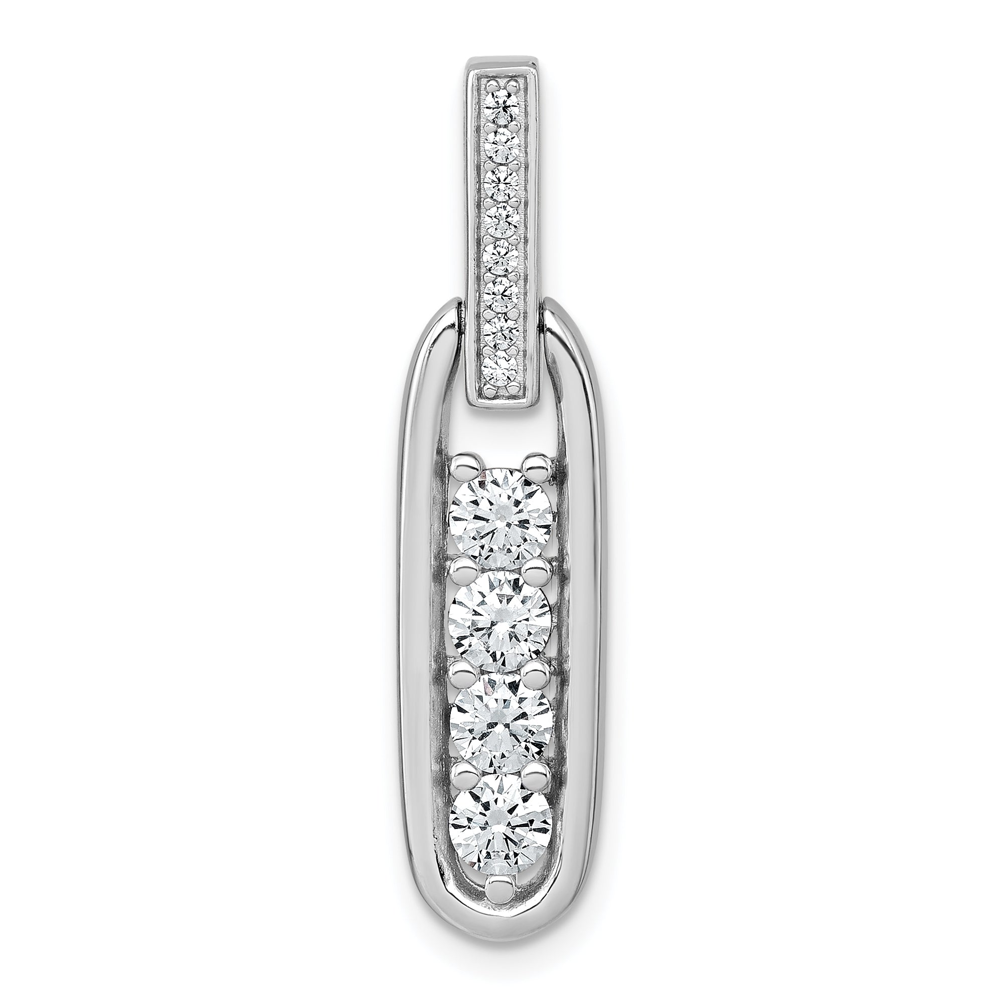 Sterling Silver Rhodium-plated Polished CZ Elongated Oval Pendant