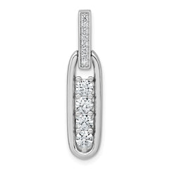Sterling Silver Rhodium-plated Polished CZ Elongated Oval Pendant
