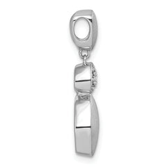 Sterling Silver Rhodium-plated Brushed and Polished Crystal Chain Slide Pendant
