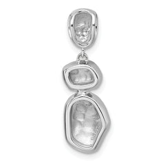 Sterling Silver Rhodium-plated Brushed and Polished Crystal Chain Slide Pendant