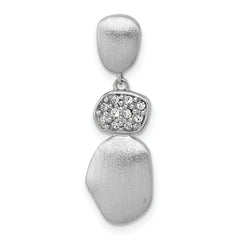 Sterling Silver Rhodium-plated Brushed and Polished Crystal Chain Slide Pendant