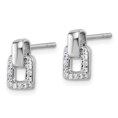 Sterling Silver Rhodium-plated Polished CZ Square Post Earrings