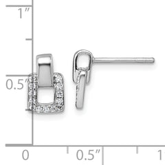 Sterling Silver Rhodium-plated Polished CZ Square Post Earrings
