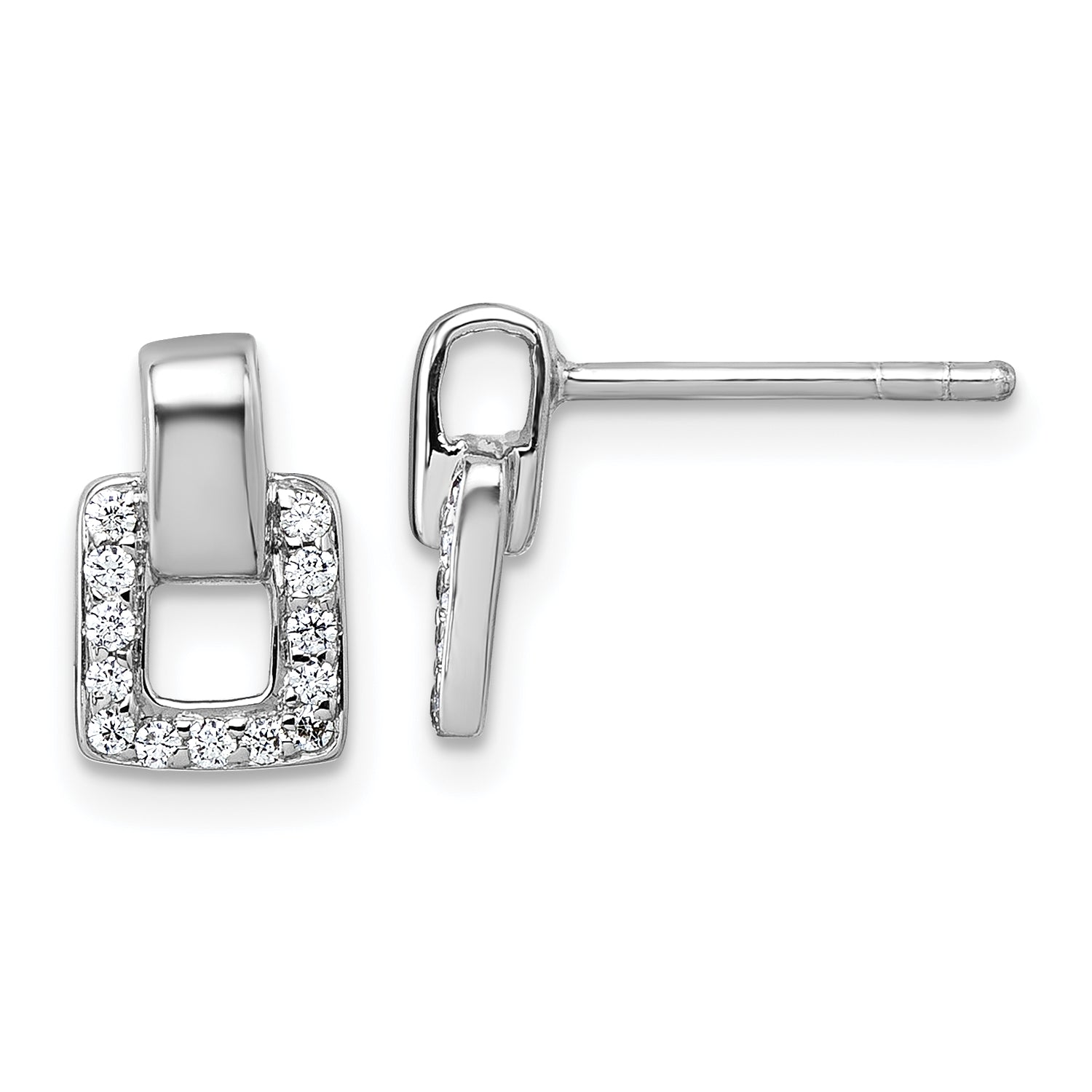 Sterling Silver Rhodium-plated Polished CZ Square Post Earrings