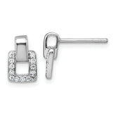 Sterling Silver Rhodium-plated Polished CZ Square Post Earrings