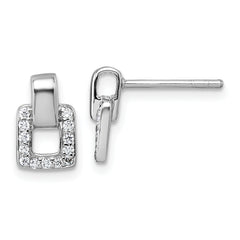 Sterling Silver Rhodium-plated Polished CZ Square Post Earrings