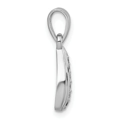 Sterling Silver Rhodium-plated Polished and Grooved White CZ Tear Drop Pendant