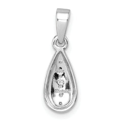 Sterling Silver Rhodium-plated Polished and Grooved White CZ Tear Drop Pendant