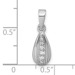 Sterling Silver Rhodium-plated Polished and Grooved White CZ Tear Drop Pendant