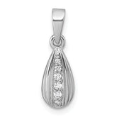 Sterling Silver Rhodium-plated Polished and Grooved White CZ Tear Drop Pendant