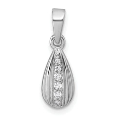 Sterling Silver Rhodium-plated Polished and Grooved White CZ Tear Drop Pendant