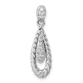 Sterling Silver Rhodium-plated Polished CZ Twisted Teardrop Pendant