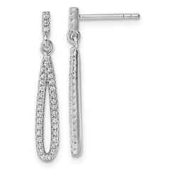 Sterling Silver Rhodium-plated CZ Oval Dangle Post Earrings