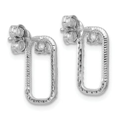 Sterling Silver Rhodium-plated CZ Textured Rectangle Post Earrings
