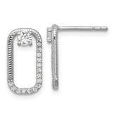 Sterling Silver Rhodium-plated CZ Textured Rectangle Post Earrings