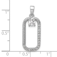 Sterling Silver Rhodium-plated CZ Textured Rectangle Pendant