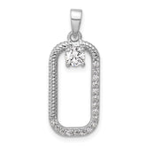 Sterling Silver Rhodium-plated CZ Textured Rectangle Pendant