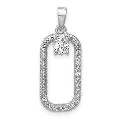 Sterling Silver Rhodium-plated CZ Textured Rectangle Pendant