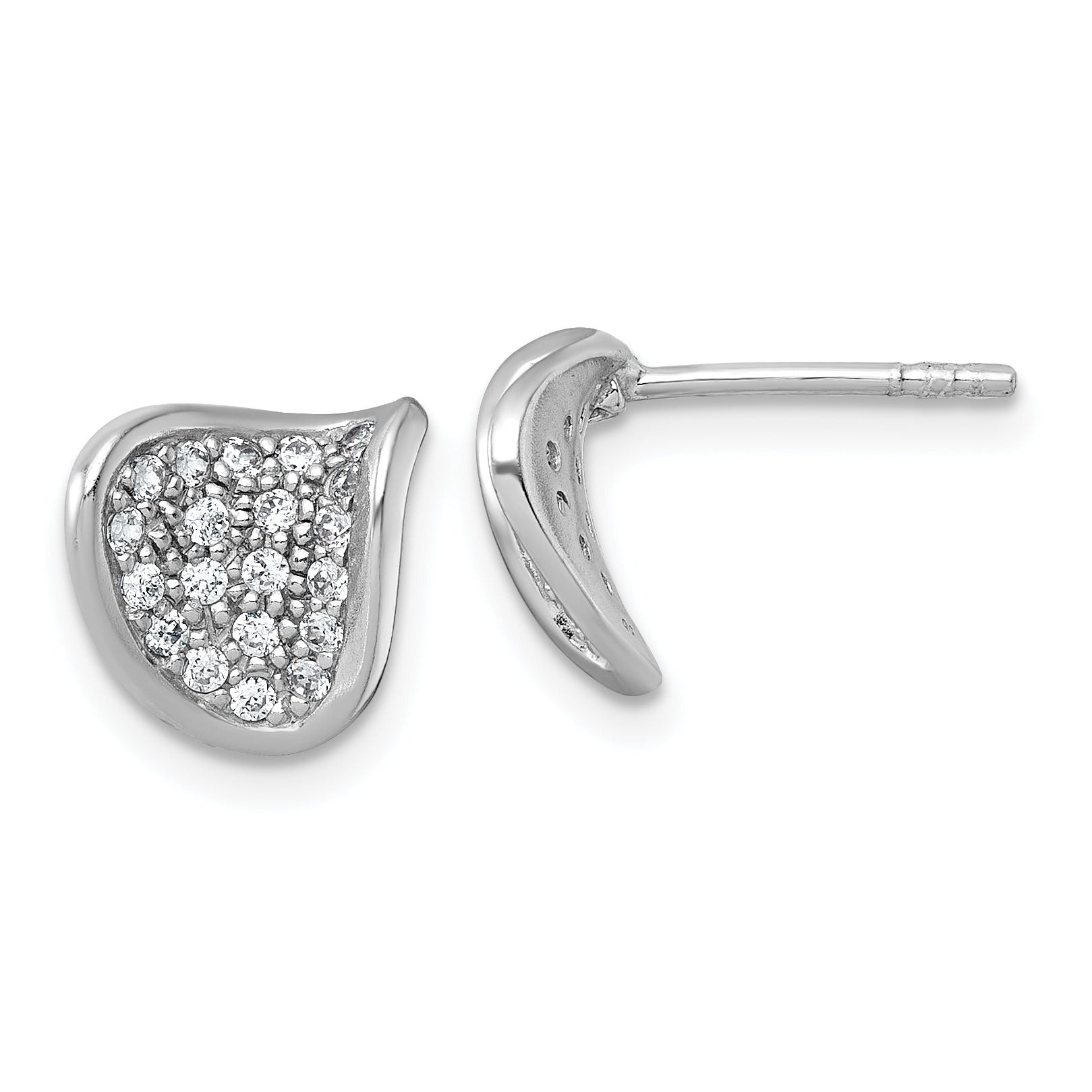 Sterling Silver Rhodium-plated Polished Fancy Curved CZ Post Earrings