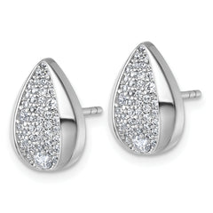 Sterling Silver Rhodium-plated Pave CZ Teardrop Post Earrings