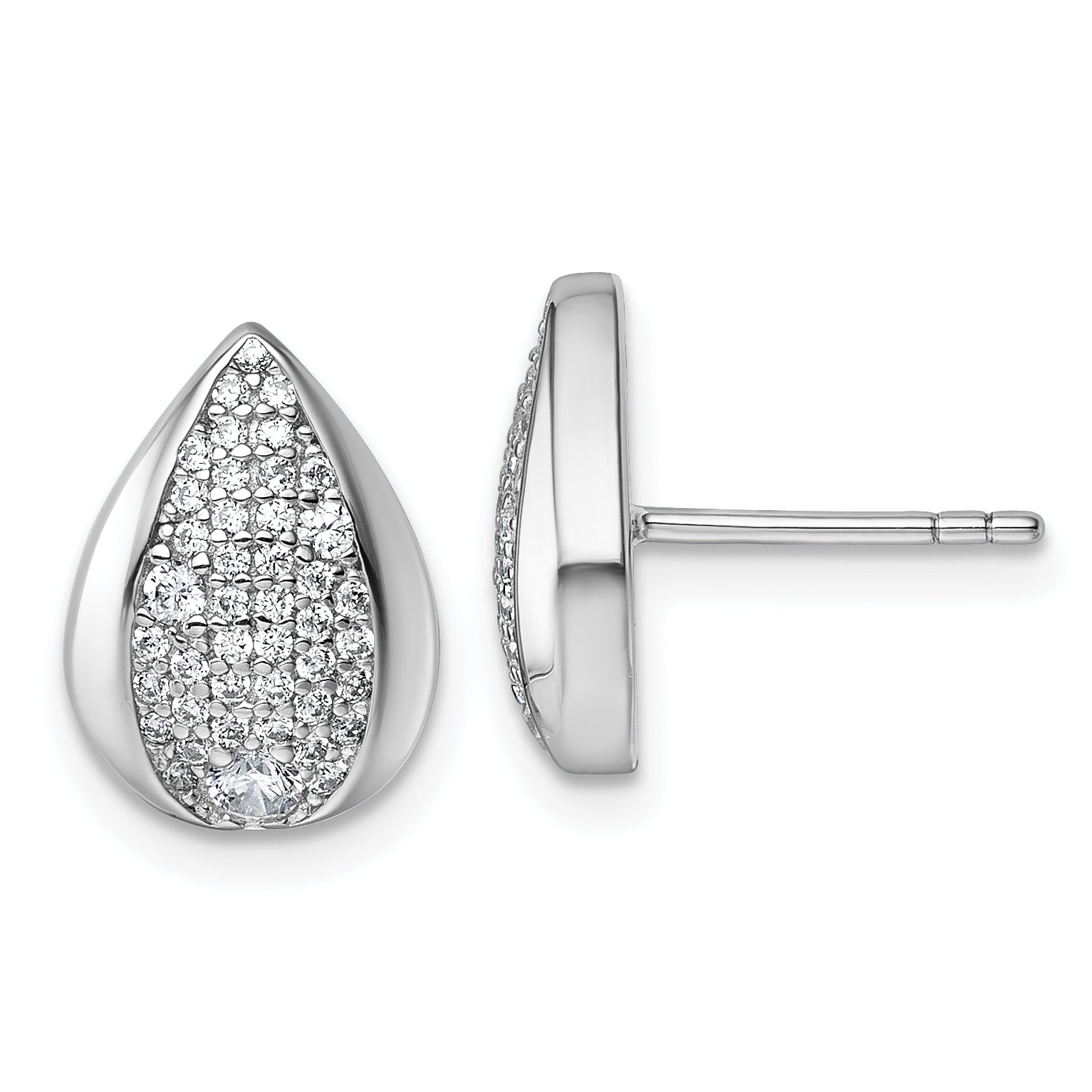 Sterling Silver Rhodium-plated Pave CZ Teardrop Post Earrings