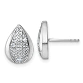 Sterling Silver Rhodium-plated Pave CZ Teardrop Post Earrings