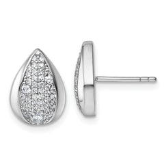 Sterling Silver Rhodium-plated Pave CZ Teardrop Post Earrings