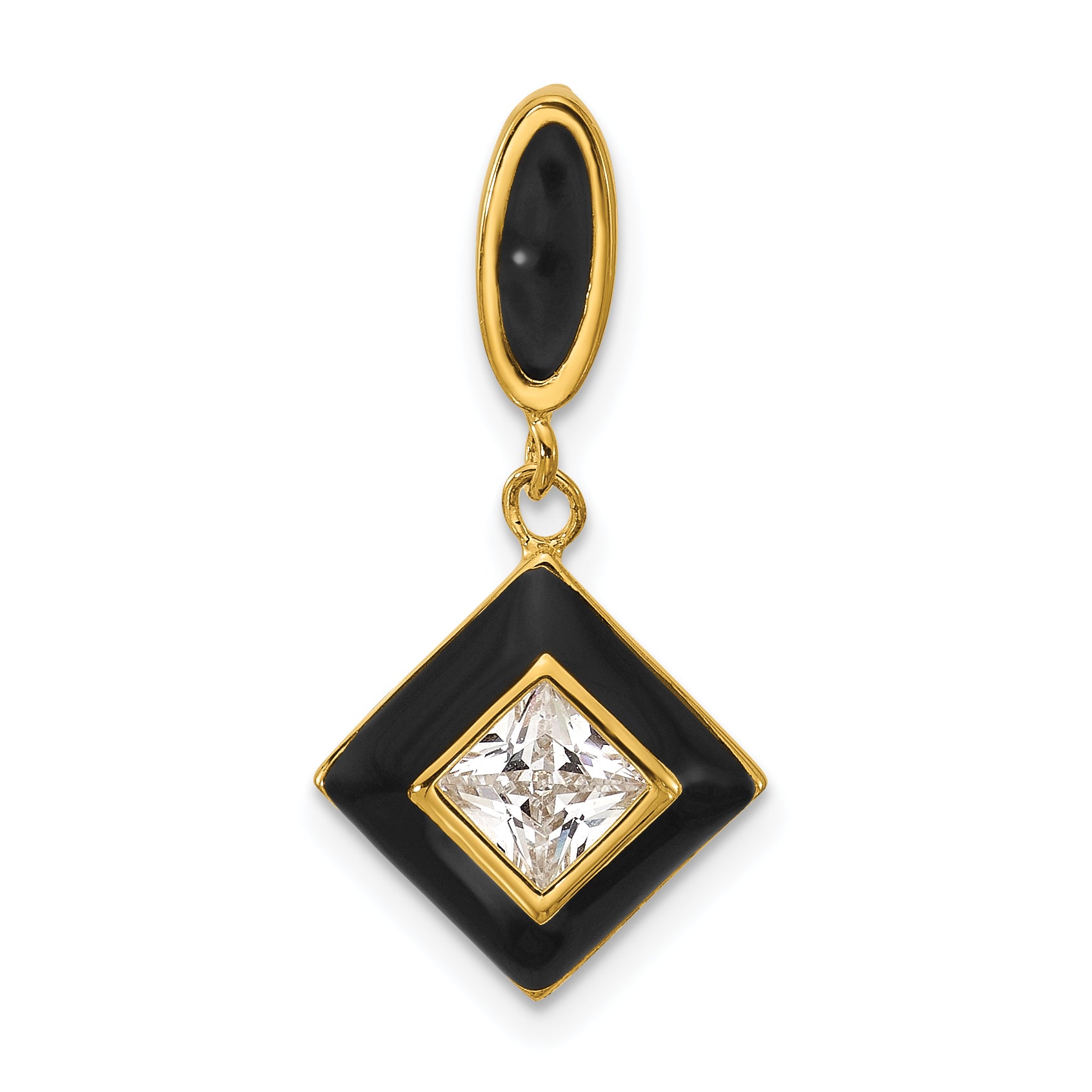 Sterling Silver Gold-plated CZ and Black Enameled Pendant