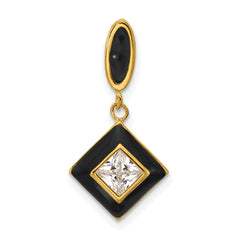 Sterling Silver Gold-plated CZ and Black Enameled Pendant