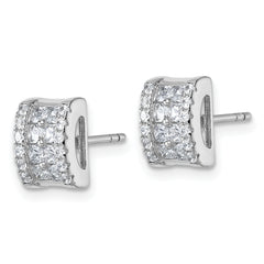 Sterling Silver Rhodium-plated Pave CZ Rectangle Post Earrings