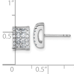 Sterling Silver Rhodium-plated Pave CZ Rectangle Post Earrings