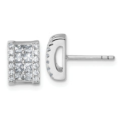 Sterling Silver Rhodium-plated Pave CZ Rectangle Post Earrings