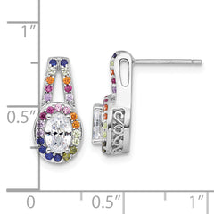 Sterling Silver Rhodium-plated Polished Multi-color Rainbow CZ Oval Halo Post Earrings