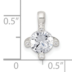 Sterling Silver Polished CZ with 4 CZ Prongs Chain Slide Pendant