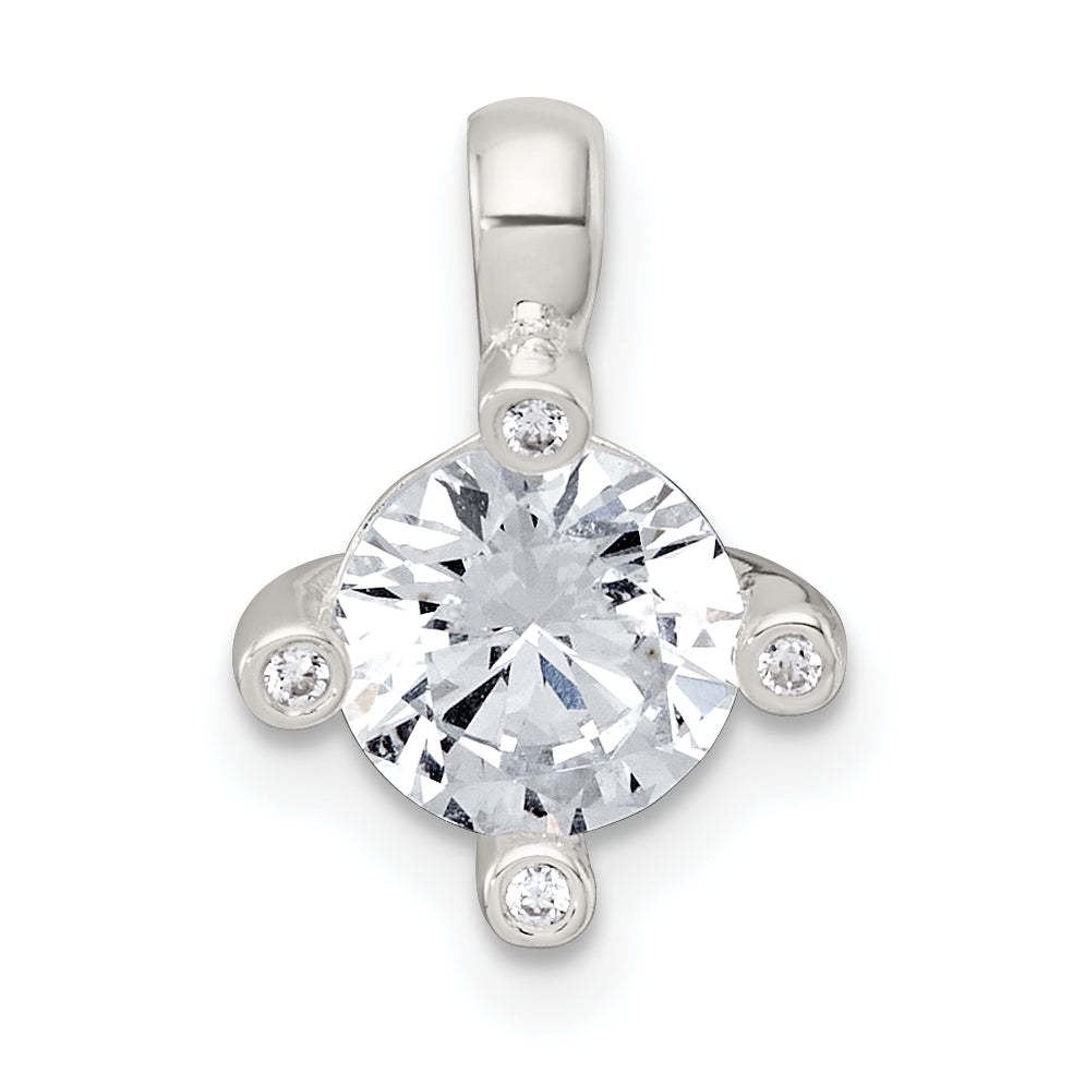 Sterling Silver Polished CZ with 4 CZ Prongs Chain Slide Pendant