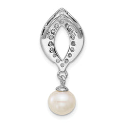 Sterling Silver Rhodium-plated Polished CZ and 6-7mm Freshwater Cultured Pearl Dangle Chain Slide Pendant