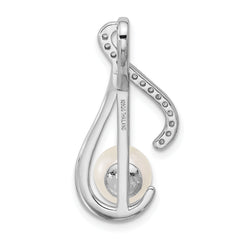 Sterling Silver Rhodium-plated Polished CZ and 6-7mm Freshwater Cultured Pearl Swirl Chain Slide Pendant