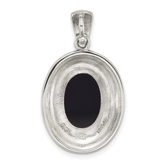 Sterling Silver Antiqued Marcasite with Black Agate and Mother of Pearl Cameo Pendant