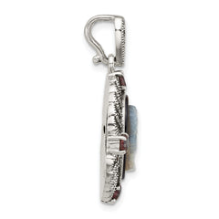 Sterling Silver Antiqued Marcasite and Garnet with Black Agate and Mother of Pearl Cameo Pendant