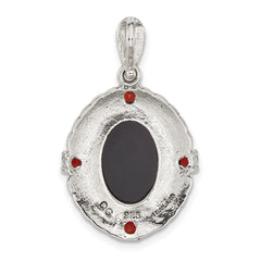 Sterling Silver Antiqued Marcasite and Garnet with Black Agate and Mother of Pearl Cameo Pendant
