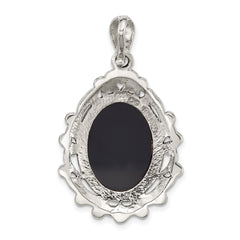 Sterling Silver Antiqued Marcasite with Black Agate and Mother of Pearl Cameo Pendant