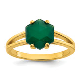 Sterling Silver Gold-tone Polished Hexagon Green Chalcedony Size 8 Ring