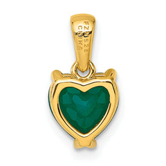 Sterling Silver Gold-tone Polished Green Chalcedony Heart Pendant