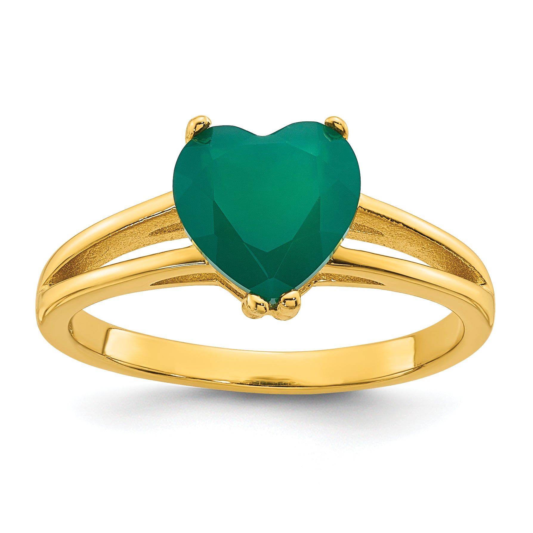 Sterling Silver Gold-tone Polished Green Chalcedony Heart Size 8 Ring