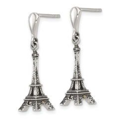 Sterling Silver Antiqued Marcasite 3-D Eiffel Tower Dangle Post Earrings