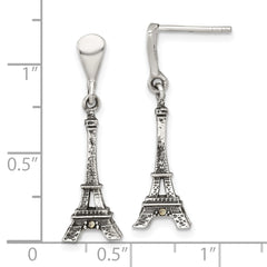 Sterling Silver Antiqued Marcasite 3-D Eiffel Tower Dangle Post Earrings