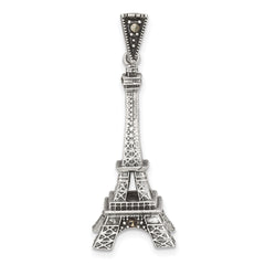 Sterling Silver Antiqued Marcasite 3-D Eiffel Tower Pendant